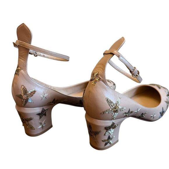 Valentino Garavani Tango Pumps Tan Beige Star Sequin Block Heel EU 39.5 US 9.5 - Picture 5 of 14